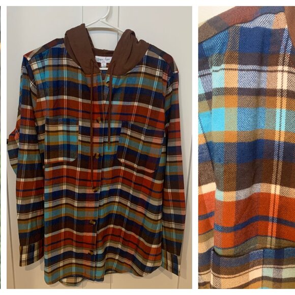 Grace & Lace Stretch Flex Hooded Shacket in Denim/Rust (L) - Picture 2 of 2